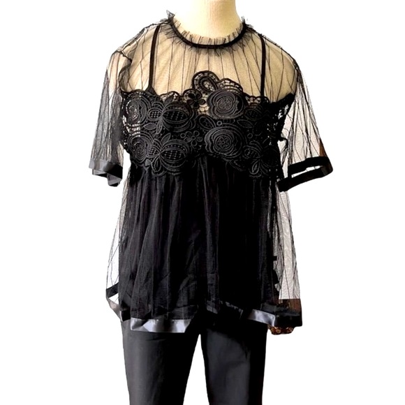 Anthropologie Eva Franco Tulle Sheer Blouse with Camisole Top, Large - Picture 4 of 8